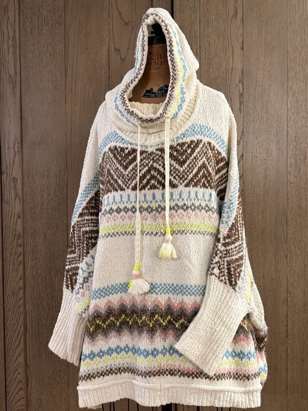 AnthropoCozy Hooded Fair Isle Sweater - Cream Multicolor